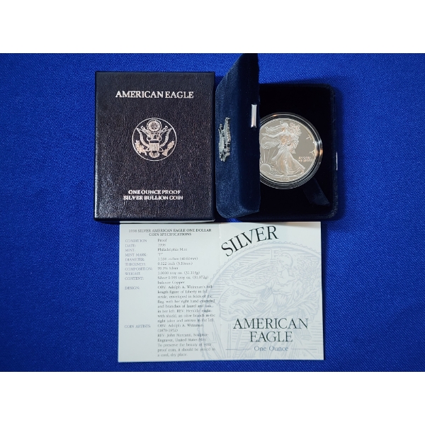 1998-P Silver American Eagle Proof $1 - 1 Troy oz .999 Fine Silver w/ Box & CoA