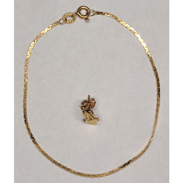 14K Single Owl Stud Earring & 14K Fancy Link 7" Bracelet - Total Weight: 1.3g