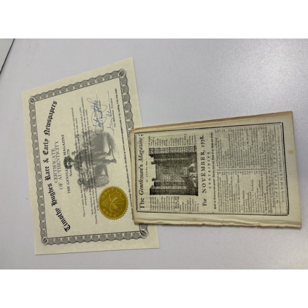 The Gentleman's Magazine for November 1778 Newspaper Article Booklet with Certificate 