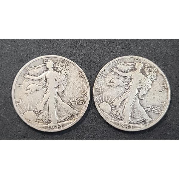 U.S 1943-D & 1943-S Walking Liberty 90% Silver Half Dollars - Face Value: $1.00