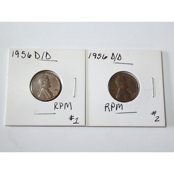 TWO ERROR COINS: 1956-D Lincoln Wheat Cents Repunched Mint Mark D/D
