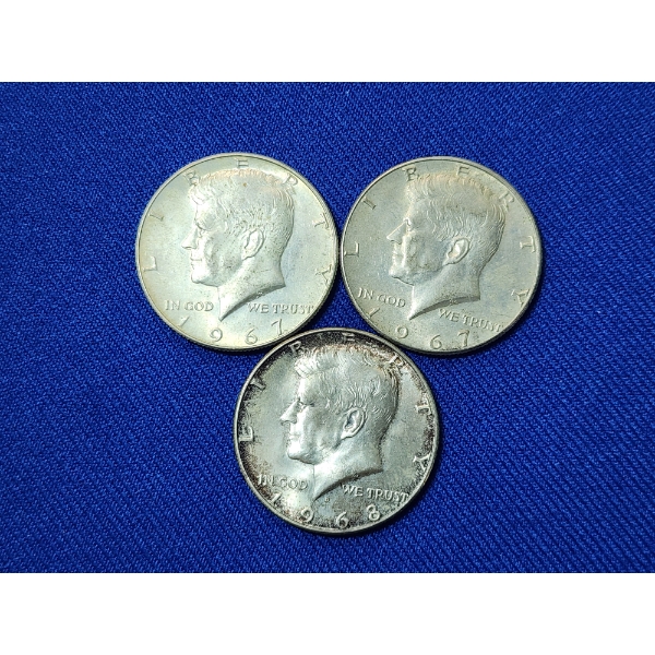 x3 40% Silver Kennedy Half Dollars: 1967, 1968, 1967 Face Value: $1.50