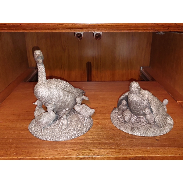 2 Pc Group Quail & Partridge Cast Metal Figural Sculptures - Excellent Condition