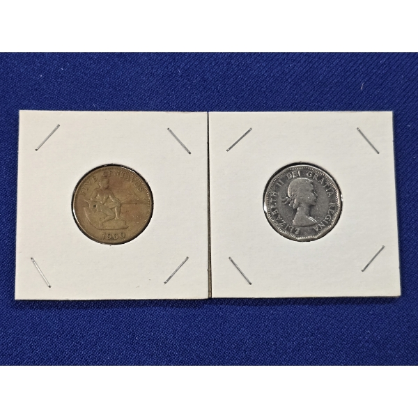 2 Foreign 5 Cent Coins - 1962 Canadian Nickel & 1960 Philippine 5 Centavos 