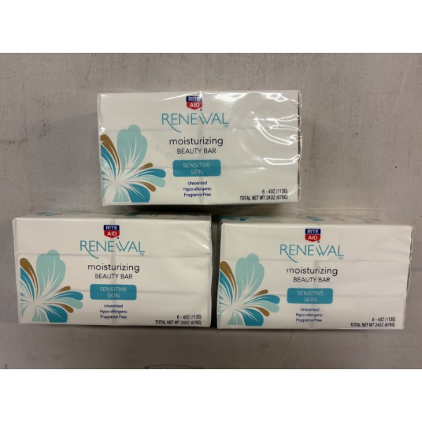 3 Packs - New Renewal Moisturizing Beauty Bar - Sensitive Skin - 6 Bars Per Pack