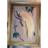 Image 2 : Hand Painted Set Of Framed Exotic Bird Paintings On Woven Cloth -  Very Colorful Bird Of Paradise +