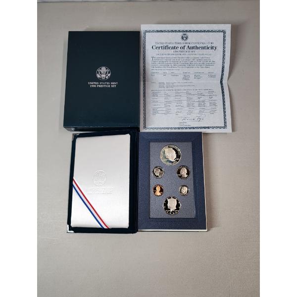 U.S. 1990 Prestige Set Including Eisenhower Centennial Silver Dollar - Original Packaging & CoA