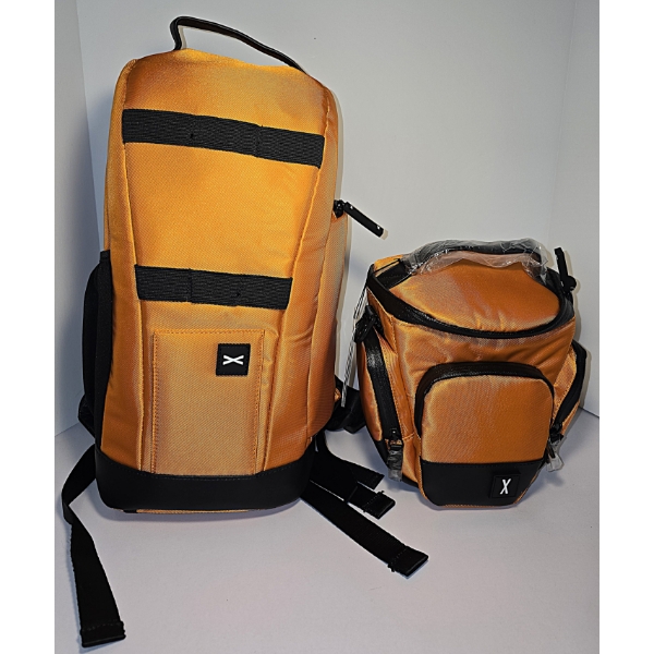 Set of 2 Orange Padded Camera Bags - Large Backpack 16x9.5x7 - Small Bag 9x5x8