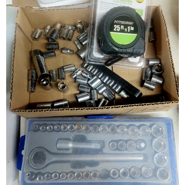Assorted Grouping Of Tools As Shown - Includes New Socket Set And Tape Measure
