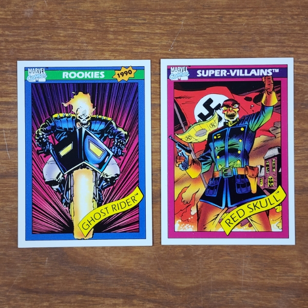 Two 1990 Impel Marvel Trading Cards Ft. Ghost Rider ROOKIE & Red Skull in WW2!