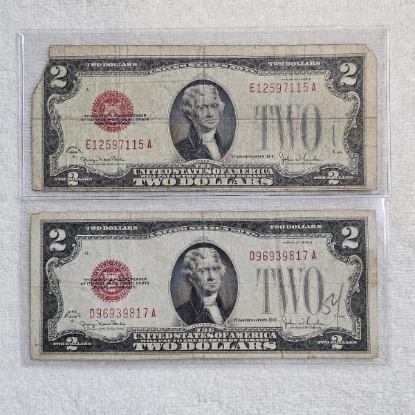 Two Series 1928 G $2 United States Notes FV: $4.00