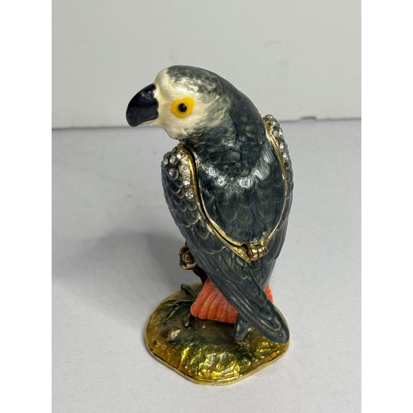 Metal hinged parrot trinket box - 4 inches tall