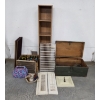 Image 1 : Vintage Bottle Collection, 14.5''x12'' Wood Shutters, 11''x12''x60'' Storage Shelf, Wood 30''x11''x1