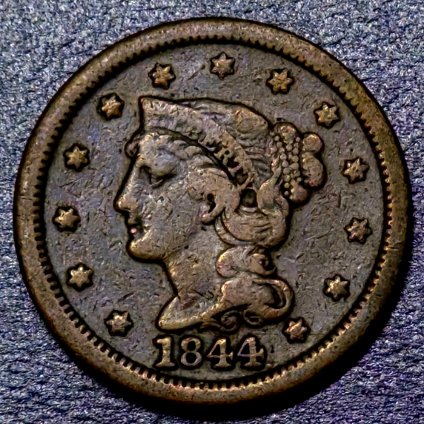 Better Grade United States Early Copper Penny - 1844 1c - large Cent - See Pics
