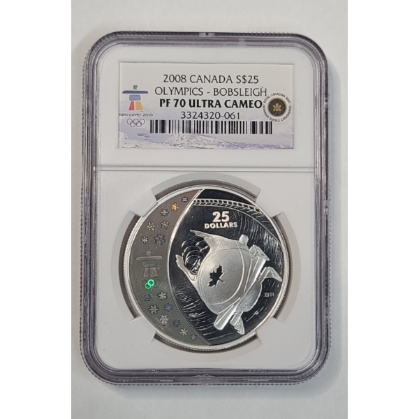 NGC 2008 PF70 ULTRA CAMEO Vancouver Canada Winter Olympic Bobsleigh Sterling Silver Hologram Coin