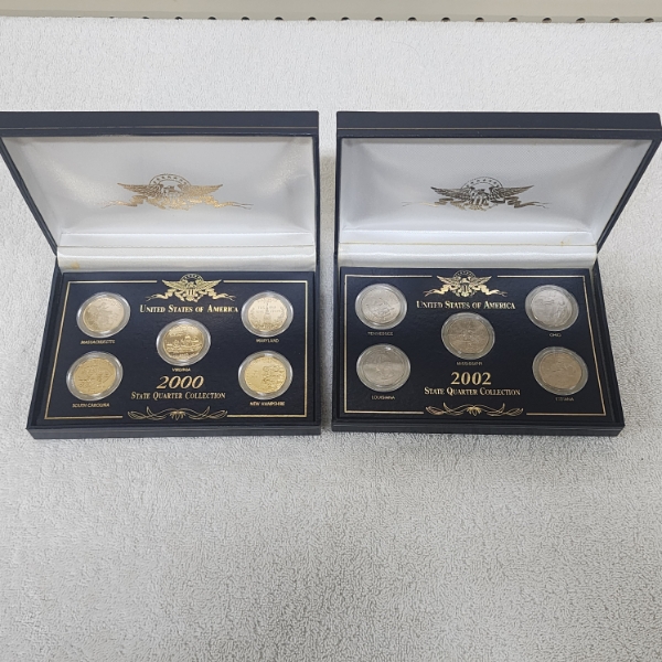 Two United States State Quarter Collections: 2000 Gold-Plated & 2002