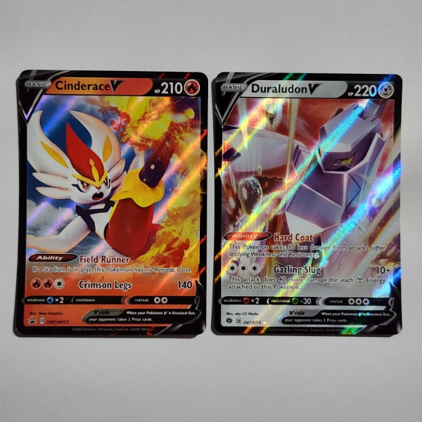 Cinderace V & Duraludon V  Holo Rare Pokemon Trading Cards!