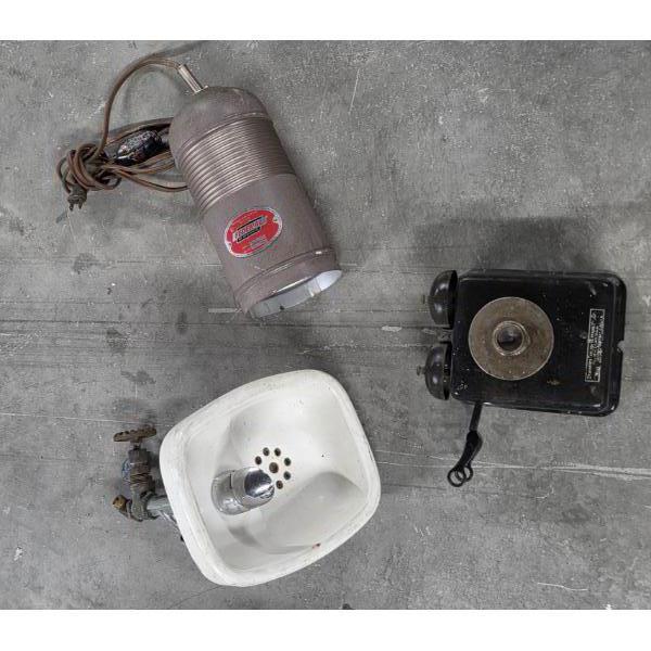 Vintage Collectables Including Crane Porcelain Drinking Fountain, Federal Metal Electric Light, & St