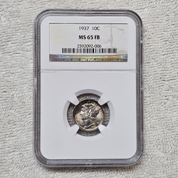NGC MS 65 Full Bands 1937 90% Silver Mercury Dime - 0.0723oz ASW