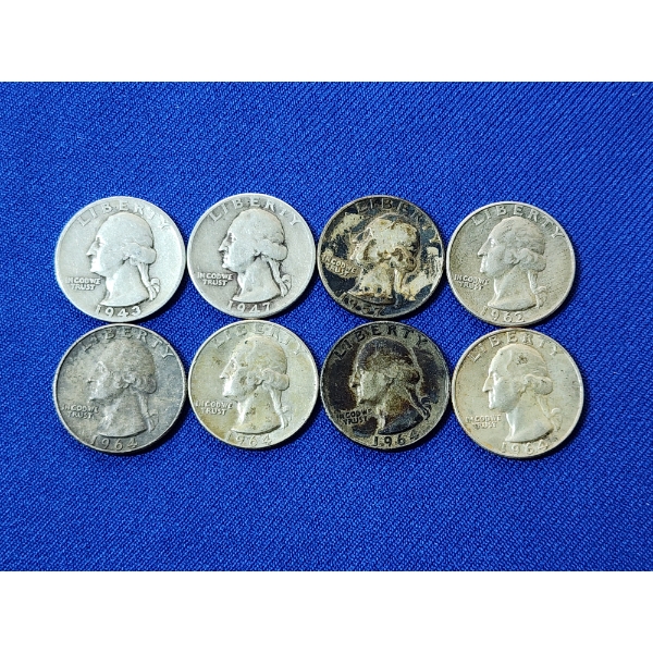 x8 Assorted Years 90% Silver Quarters FV: $2.00