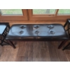 Image 2 : Two Small Black Stands And Leather Look Bench, With Beautiful Accent Pillows, Sophisticated Group!