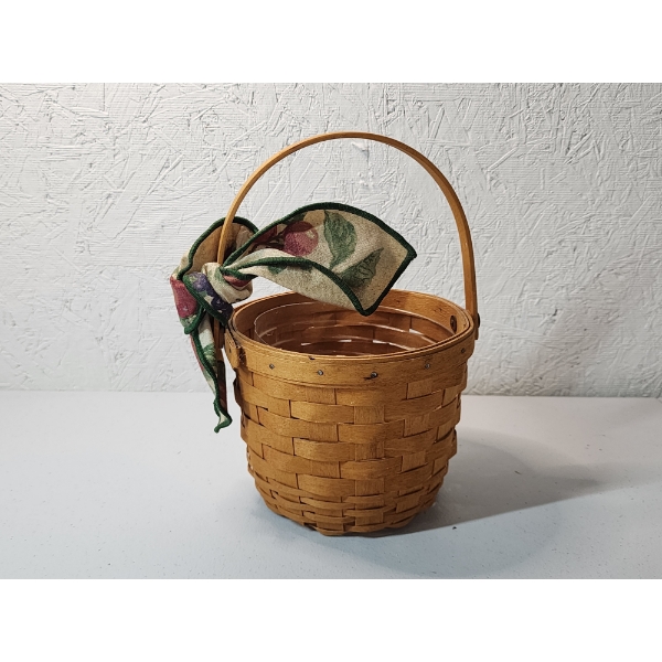 Longaberger Small Fruit Basket w/ Plastic Liner and Fabric Bow