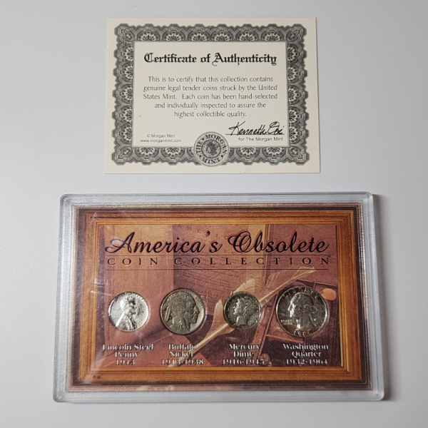America's Obsolete Coin Collection Including 90% Silver Quarter, & Dime / Steel Cent & Buffalo Nicke