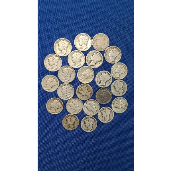 Assorted Years/Mint Marks U.S 90% Silver Roosevelt And Mercury Head Dimes Dimes - Face Value: $2.30