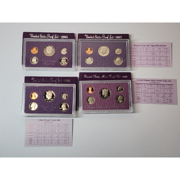 x4 United States Mint Proof Sets: 1985, 1986, 1987, 1988