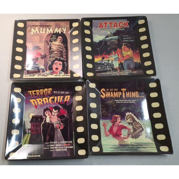 (4) Vintage Genmert Inc Horror Movie Poster Dinnerware Plastic Plates 