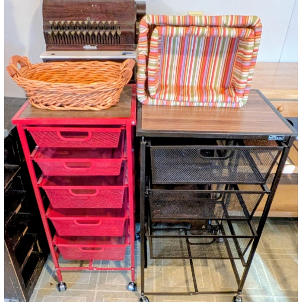 Baskets And Two Metal Storage Carts