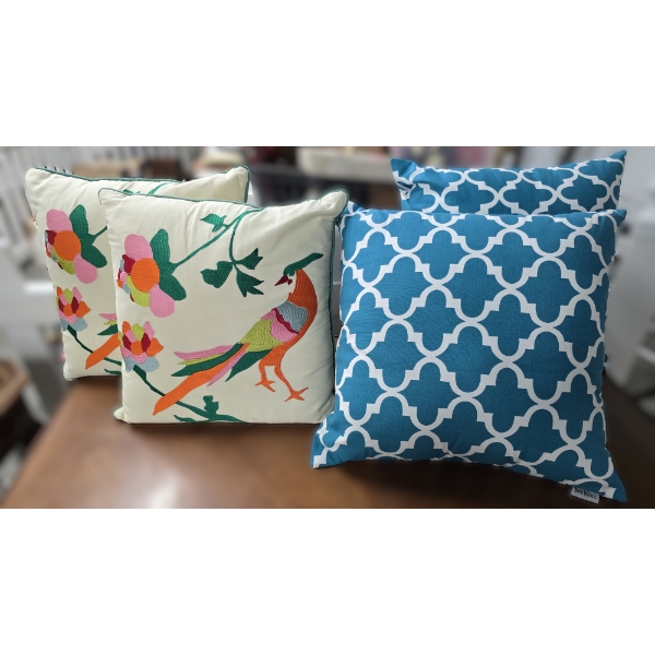 (4) Decor Pillows - Bird 15" and Teal 18"