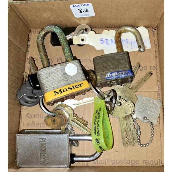 3 Vintage Locks (No Keys) and Assorted Vintage Keys