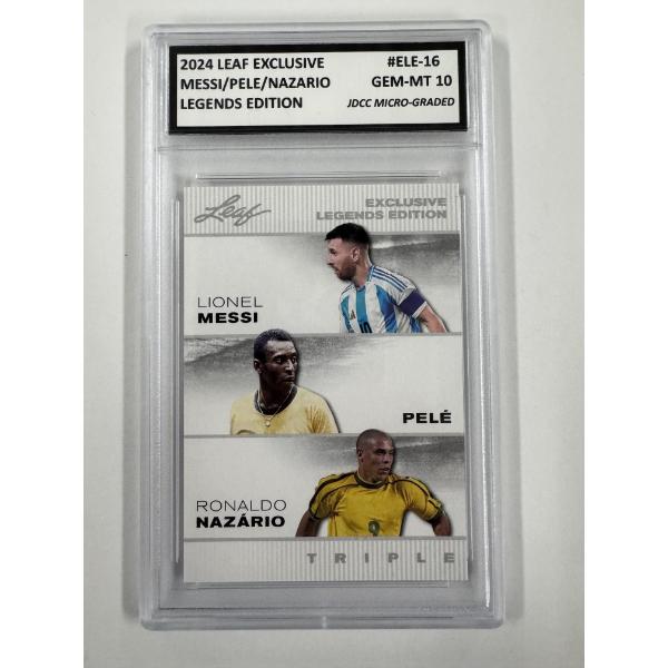 2024 Exclusive Triple Lionel Messi, Pele, & Nazario Leaf Legends Soccer Trading Card - Mint 