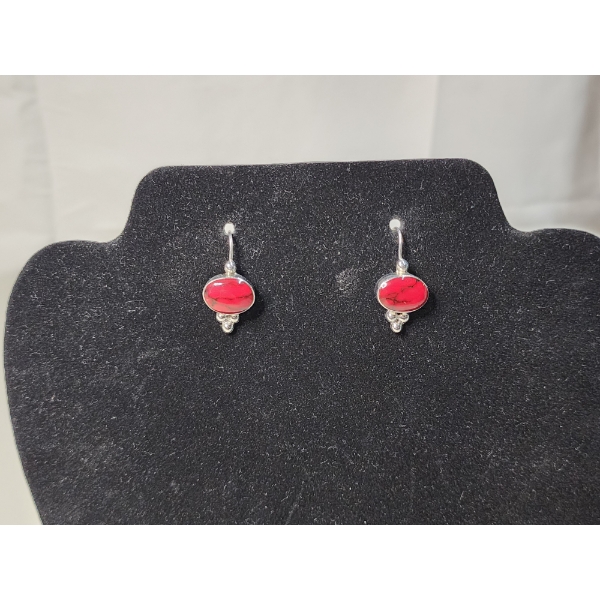 Vintage Silver Red Stone Earrings TW: 6.3g