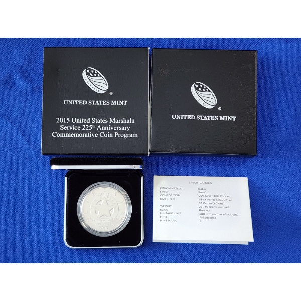 2015 U.S. Marshals Service 250th Anniversary Commemorative .999 Fine Silver Dollar Proof
