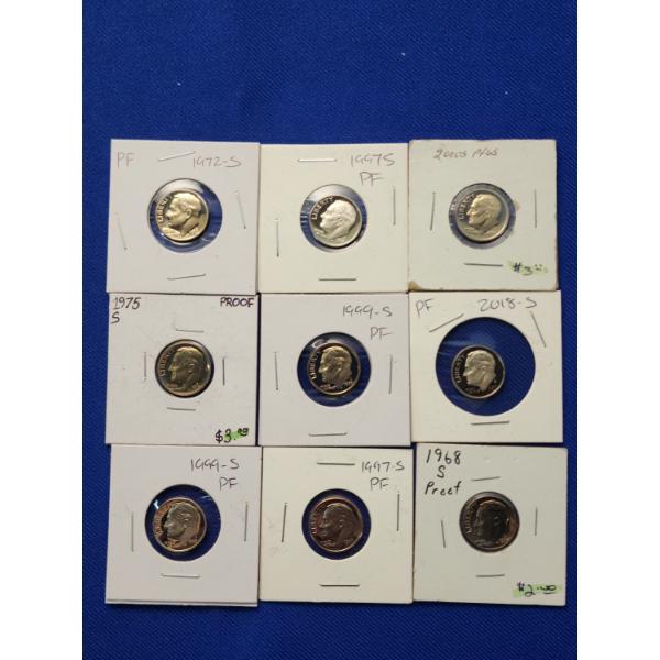 x9 Roosevelt Proof Dimes - Assorted Years FV: $0.90