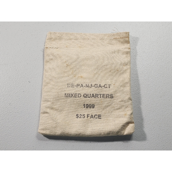 Sealed/Sewn Bank Bag of "1999 Mixed Quarters $25 Face Value"