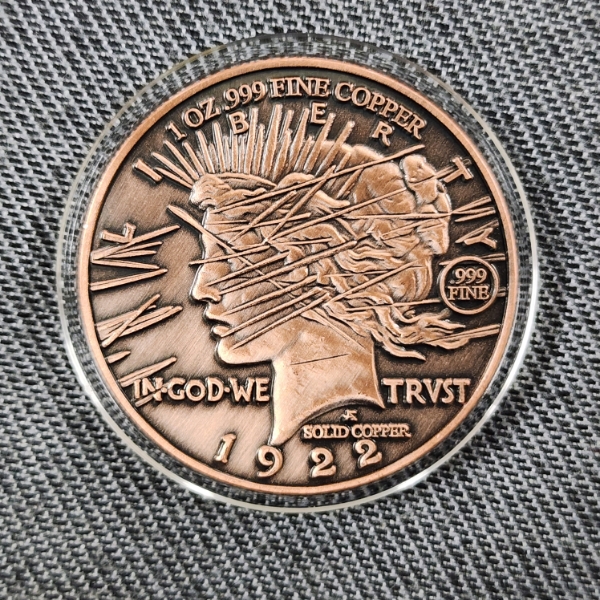 Two Sided DC Harvey Dent Two Face One Troy Ounce 99.9% Pure Copper Round ~ CROSSED OUT PEACE DOLLAR!