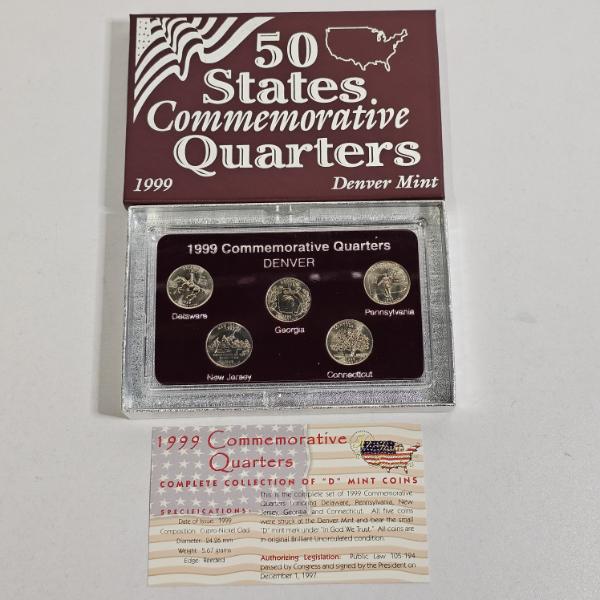 1999 50 States Commemorative Quarters Denver Mint 5 Coin Brilliant Uncirculated Set