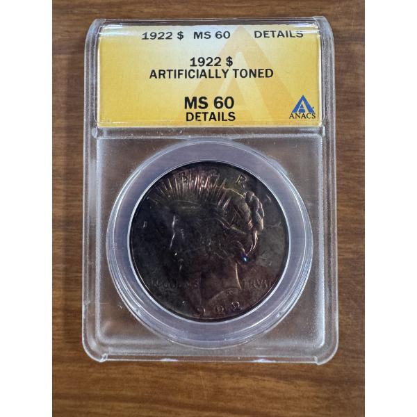 1922 United States Peace Silver Dollar - ANACS MS 60
