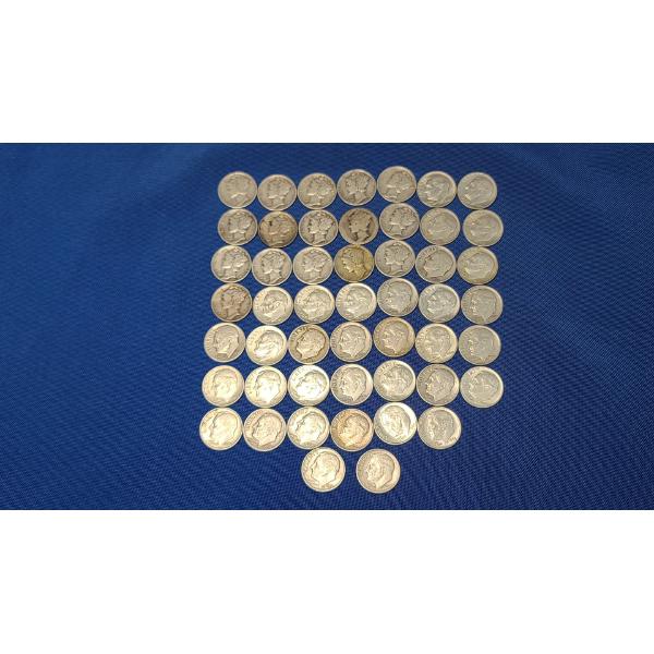 Assorted Years & Mint Marks 90% Silver Mercury Head/Roosevelt Dimes - Face Value: $5.00
