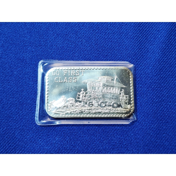 Incredible - RARE - "Go First Class" Silver Art Bar - 1 Ounce .999 Fine Silver