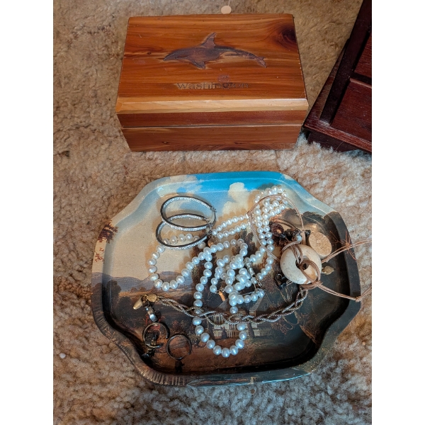 Costume Jewelry With Boxes, Beautiful Lipstick Keeper, Tiara, Bracelet & More