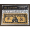 Image 1 : United States Historic 1899 Large Note Pure 24k .999 Gold Foil $5 Indian Chief Replica w COA - Mint.