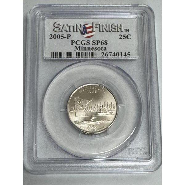 PCGS 2005-P SP 68 State Of Minnesota Statehood Quarter In Satin FInish Slab  - Mint Condition