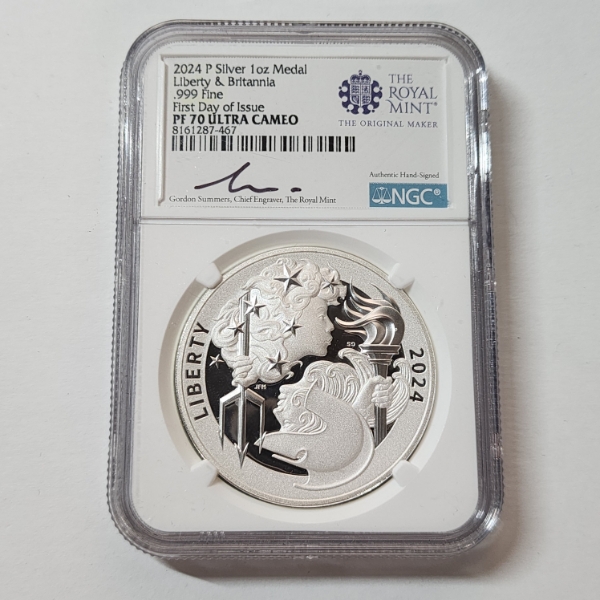 NGC PF70 ULTRA CAMEO 2024-P 1 oz .999 Fine Silver Medal Liberty & Britannia FDOI