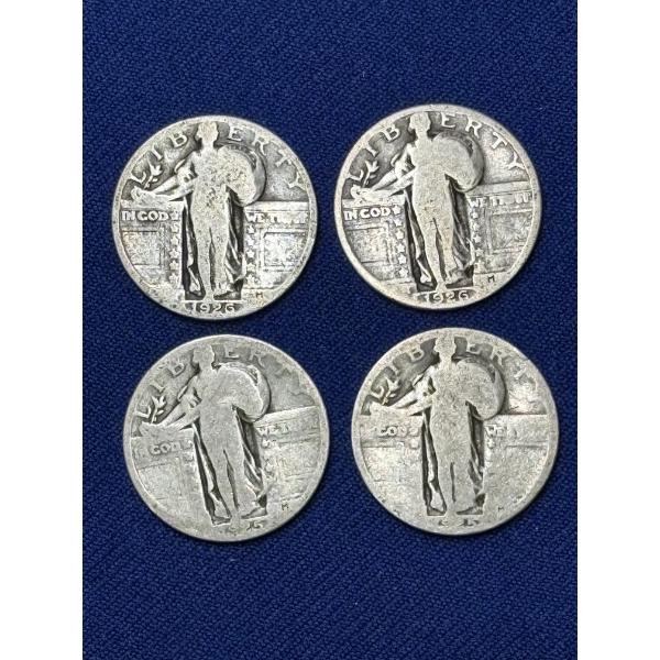 x4 Assorted Years United States Standing Liberty 90% Silver Quarters FV: $1.00