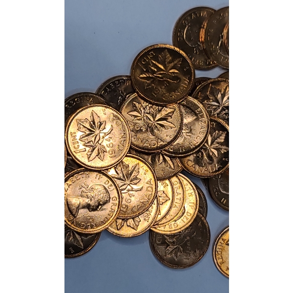 (2) Rolls Of Old Canadian 1 Cent Coins - AU Condition- Face Value: $ 0.99