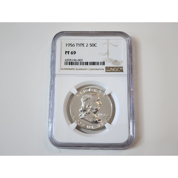 NGC GRADED PF69 1956 Type 2 Franklin Half Dollar 90% Silver 